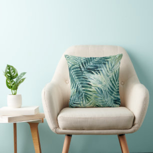 Coussin Feuilles de palmier vert cyan