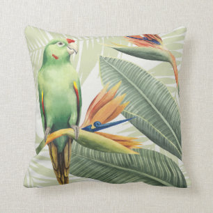 Coussin Feuilles de palmiers à oiseaux verts