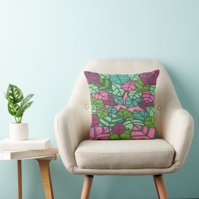 Coussin Feuilles de palmiers roses et verts (Chaise)