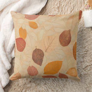 Coussin Feuilles de saison sèches vintage Or Orange Rouge