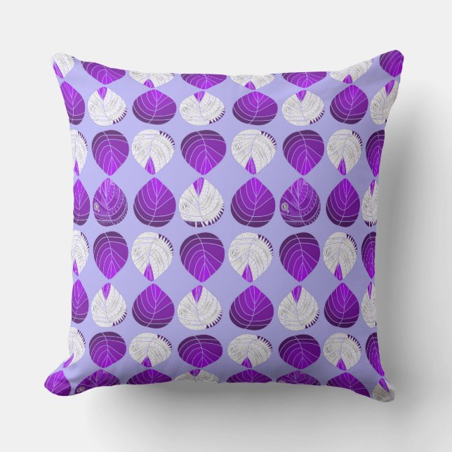 Coussin Feuilles de tête de poisson violet blanc lavande (Recto)