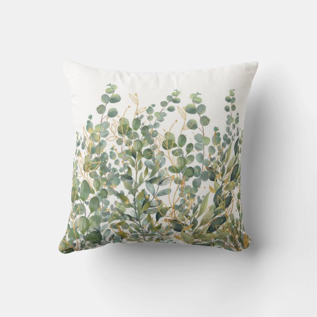Coussin Feuilles D'Eucalyptus Botanique Or Et Vert (Verso)