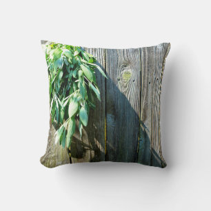 Coussin Feuilles d'herbe botanique boho rustique en bois d