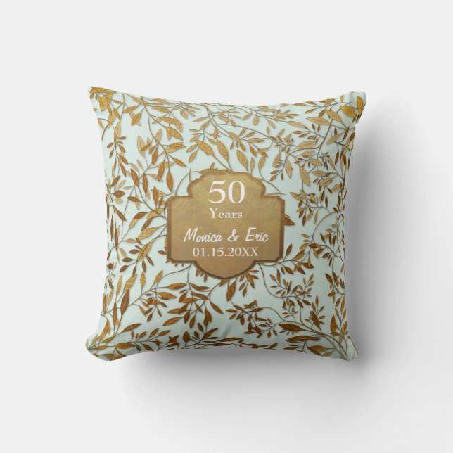 Coussin Feuilles d'or 50e anniversaire Mariage (Recto)