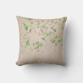 Coussin Feuilles d'or rose Monnaie Linge d'ivoire vert