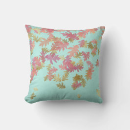 Coussin Feuilles d'or rose Monnaie Linge d'ivoire vert