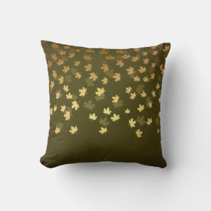 Coussin Feuilles d'or vert forêt automne