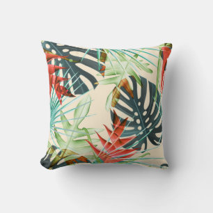 Coussin Feuilles et fleurs tropicaux : Motif dynamique
