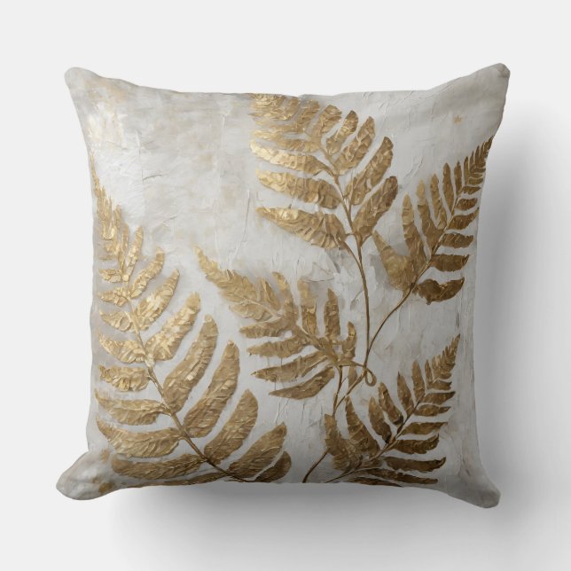 Coussin Feuilles Gris Gold Fern (Recto)