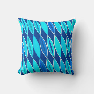 Coussin Feuilles modernes du milieu du siècle, Cobalt et S