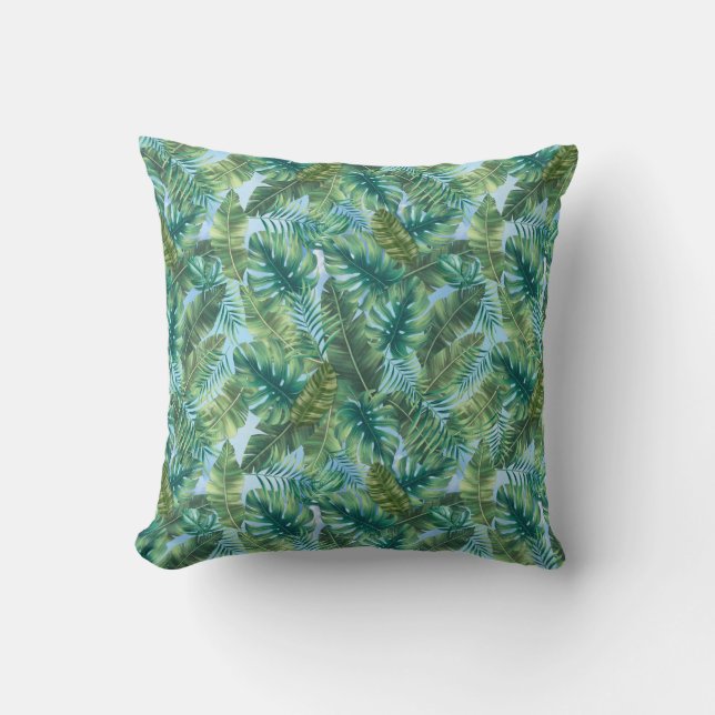 Coussin Feuilles plantes verts tropicaux (Recto)