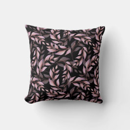 Coussin Feuilles Rose Pastel et Motif Noir