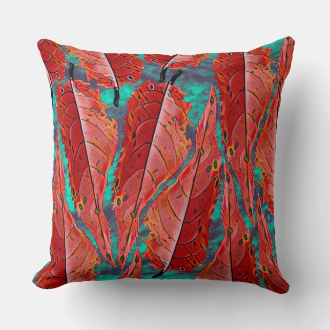 Coussin Feuilles Rouges (Recto)