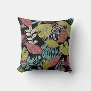 Coussin Feuilles sombres tropicaux : Motif textile