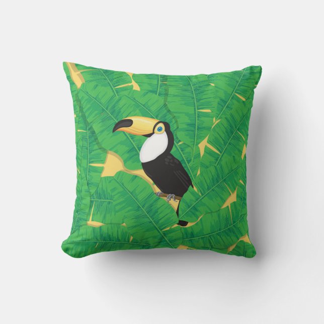 Coussin Feuilles toucans et bananes (Recto)
