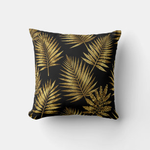 Coussin Feuilles Tropicales Dorées Motif Luxe