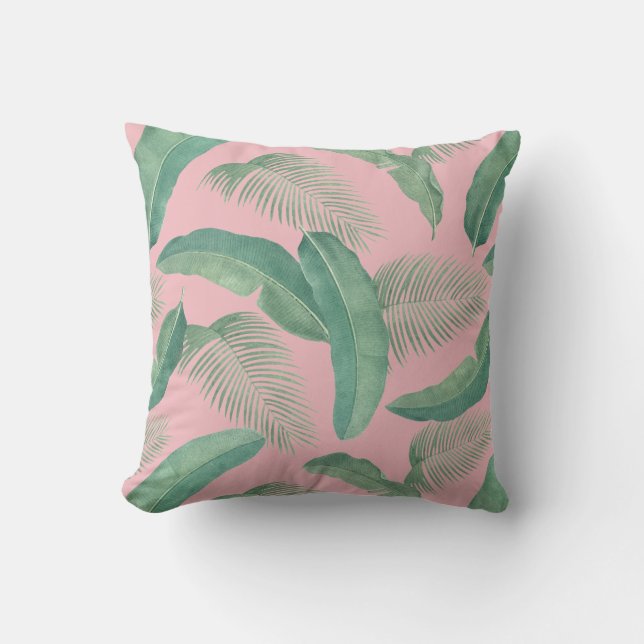 Coussin Feuilles tropicaux Botanique Imprimer rose Vert ét (Recto)