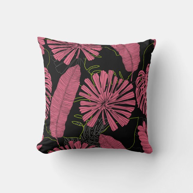 Coussin Feuilles tropicaux dessinés à la main. Plante exot (Recto)