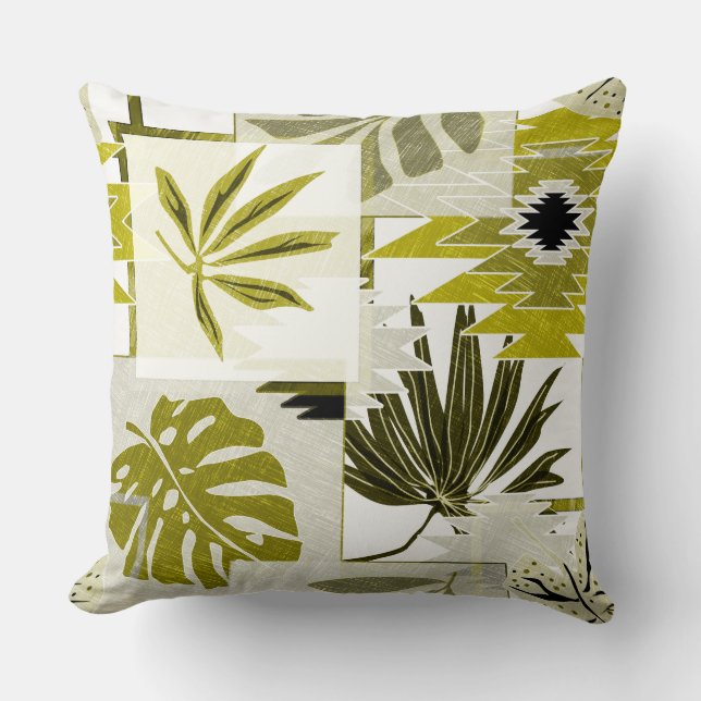 Coussin Feuilles tropicaux et éléments décoratifs. (Recto)