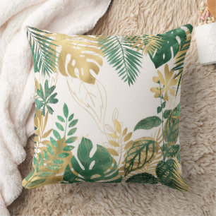 Coussin Feuilles tropicaux modernes Gold Green