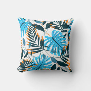 Coussin Feuilles tropicaux Motif blanc brillant