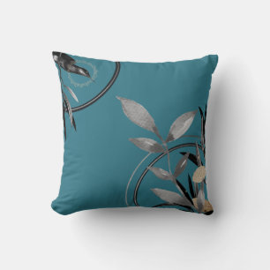 Coussin Feuilles turquoise et gris simple Aquarelle