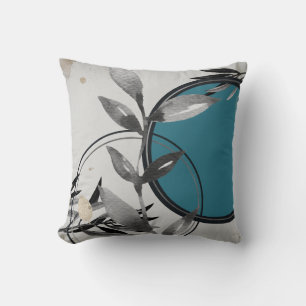 Coussin Feuilles turquoise et gris Zen Aquarelle