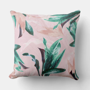 Coussin Feuilles Vertes Tropicales Moderne Fleur de Lys Ro