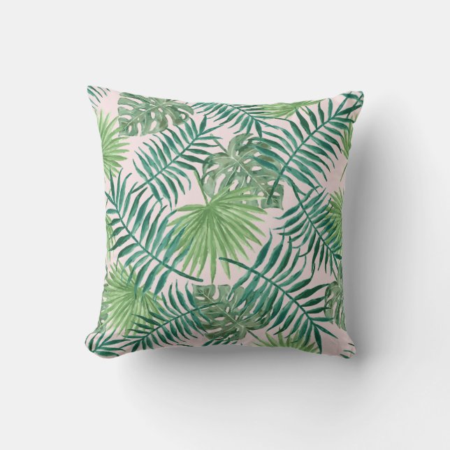 Coussin Feuilles verts amusants sur rose (Recto)