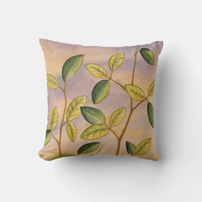 Coussin Feuilles verts et jaunes sur Arrière - plan couche (Recto)