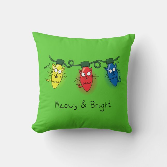 Coussin Feux de Noël de chat amusant Meowy et brillant (Recto)