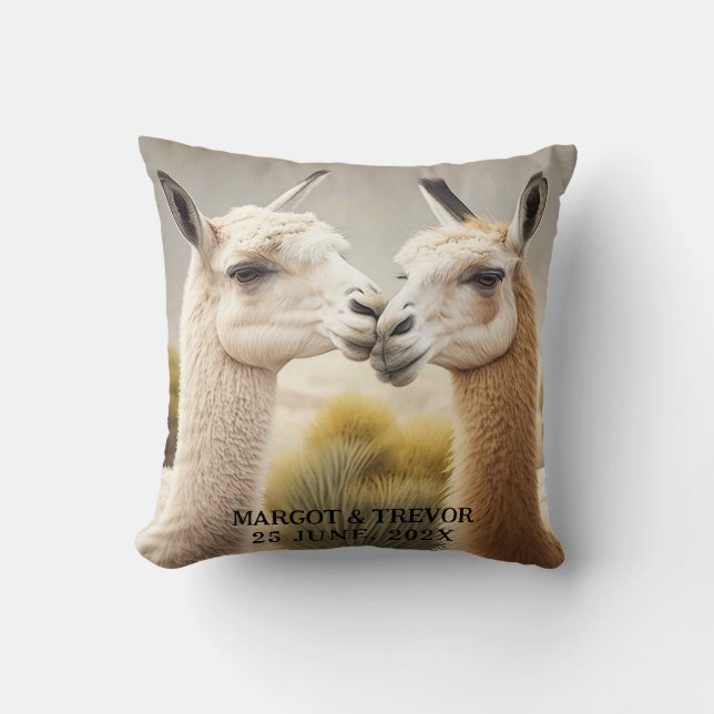 Coussin Fiançailles cadeau Kissing Llamas pour décoration (Recto)
