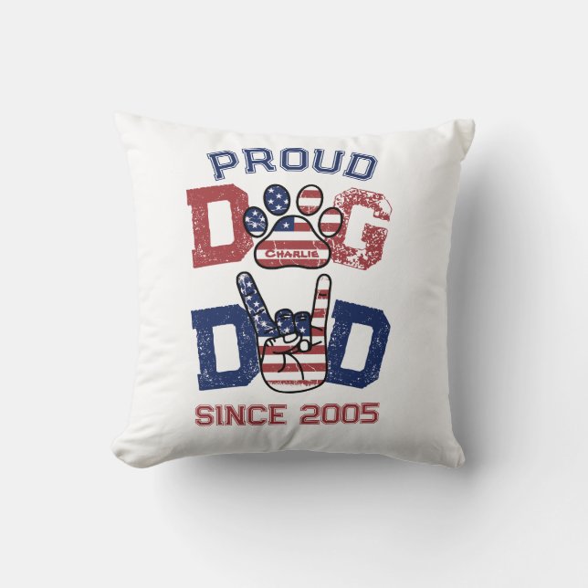Coussin Fier American USA Pet Dog Papa Lover US Drapeau (Recto)