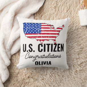 Coussin Fier Nouveau Citoyen Américain – Carte Américaine 