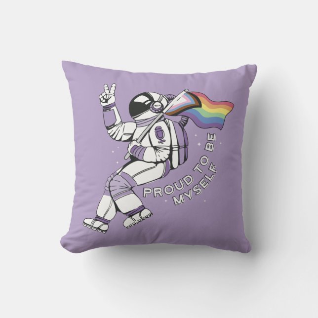 Coussin Fière D'Être Moi-Même Astronaute LGBTQ (Recto)
