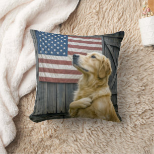 Coussin Fière Golden Retriever avec drapeau américain