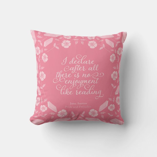 Coussin Fierté de Jane Austen et citation livresque (Recto)