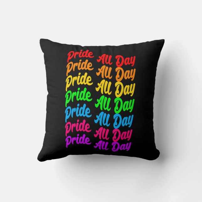 Coussin Fierté toute la journée Couleurs arc-en-ciel LGBTQ (Verso)