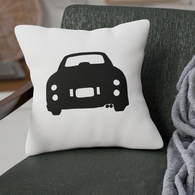 Coussin Figaro voiture Silhouette noir et blanc (Black and White Figaro Car Silhouette Pillow for your car or home)