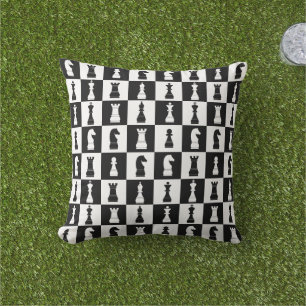 Coussin Figures de jeu d'échecs motif noir et blanc