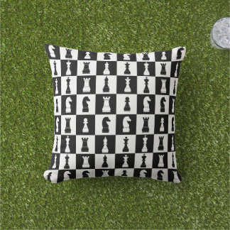 Coussin Figures de jeu d'échecs motif noir et blanc
