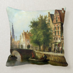 Coussin Figures sur un canal, Amsterdam (huile sur le