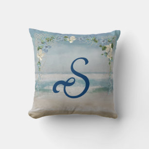 Coussin Filet nautique et fleurs avec Monogramme