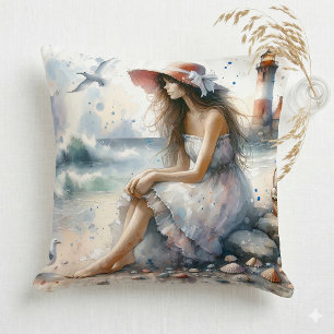 Coussin Fille aquarelle romantique par Lighthouse