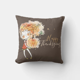 Coussin Fille aux cheveux roux avec remerciement de citrou