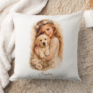 Coussin Fille avec chiot Labrador