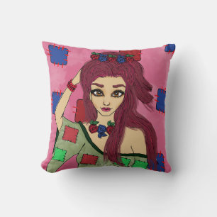 Coussin Fille avec couchette à couture Écouteur 16" x 16"