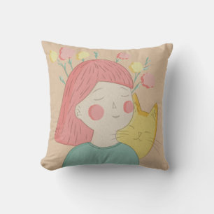 Coussin fille avec un chat