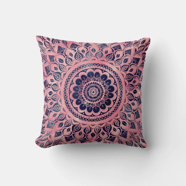 Coussin Fille bleu rose Mandala Floral (Recto)