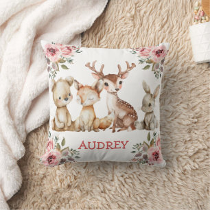 Coussin Fille Blush Floral Tribal Boho Woodland Animaux